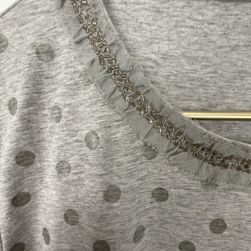 MAXMARA WEEKEND Gray TOP M Silver Beaded T-Shirt Polka Dot Ruffle Party Tissue - Picture 8 of 16